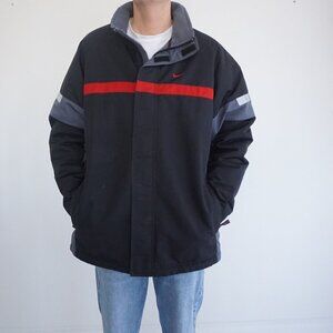VTG Y2K Gray Tag Nike Black Red Fleece Lined Red Check Zip Up Nylon Ski Jacket L